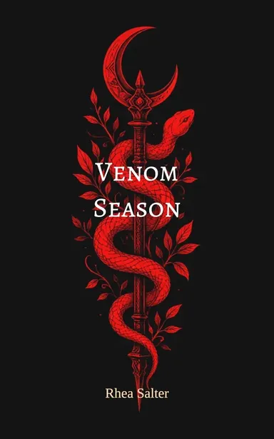 Venom Season by Rhea Salter: a red snake coiled around a dagger on black, the title in widely spaced serif capitals.